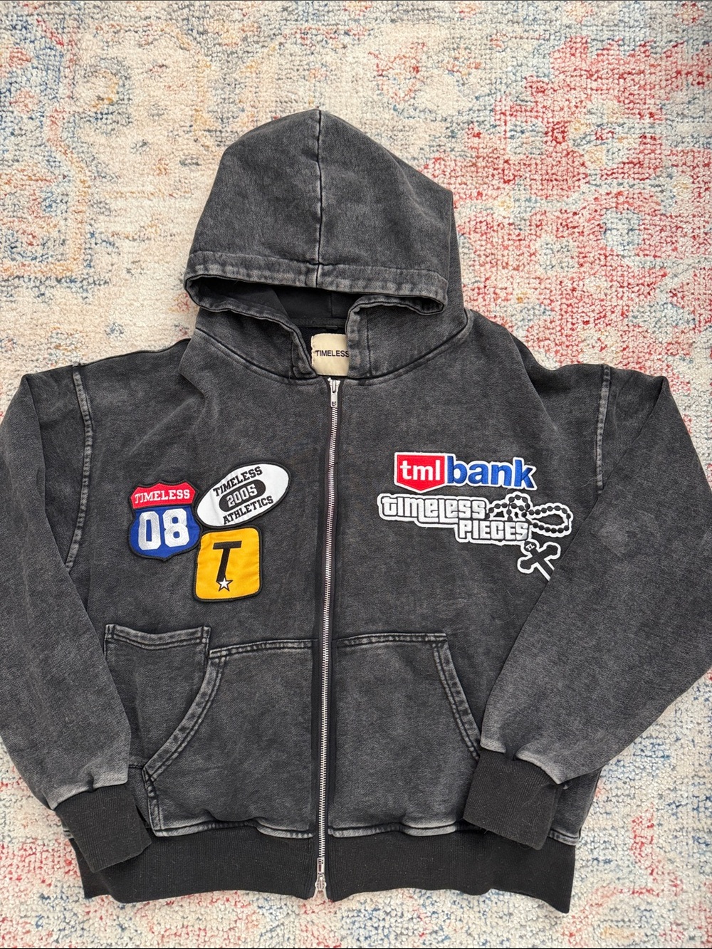 Timeless Black Men’s Zip-Up Hoodie Jacket with Patches
